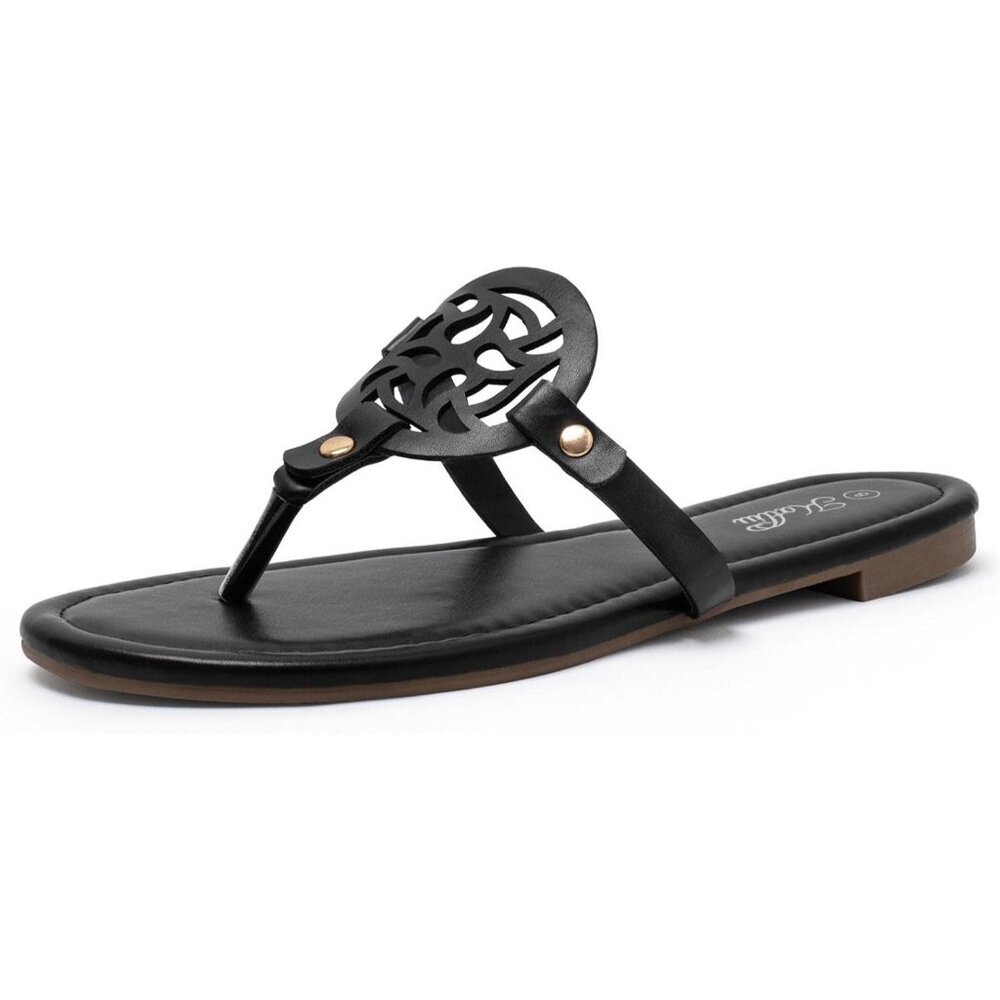 Women's Black Flip Flop Comfortable Faux Leather Flat Sandals Shoes